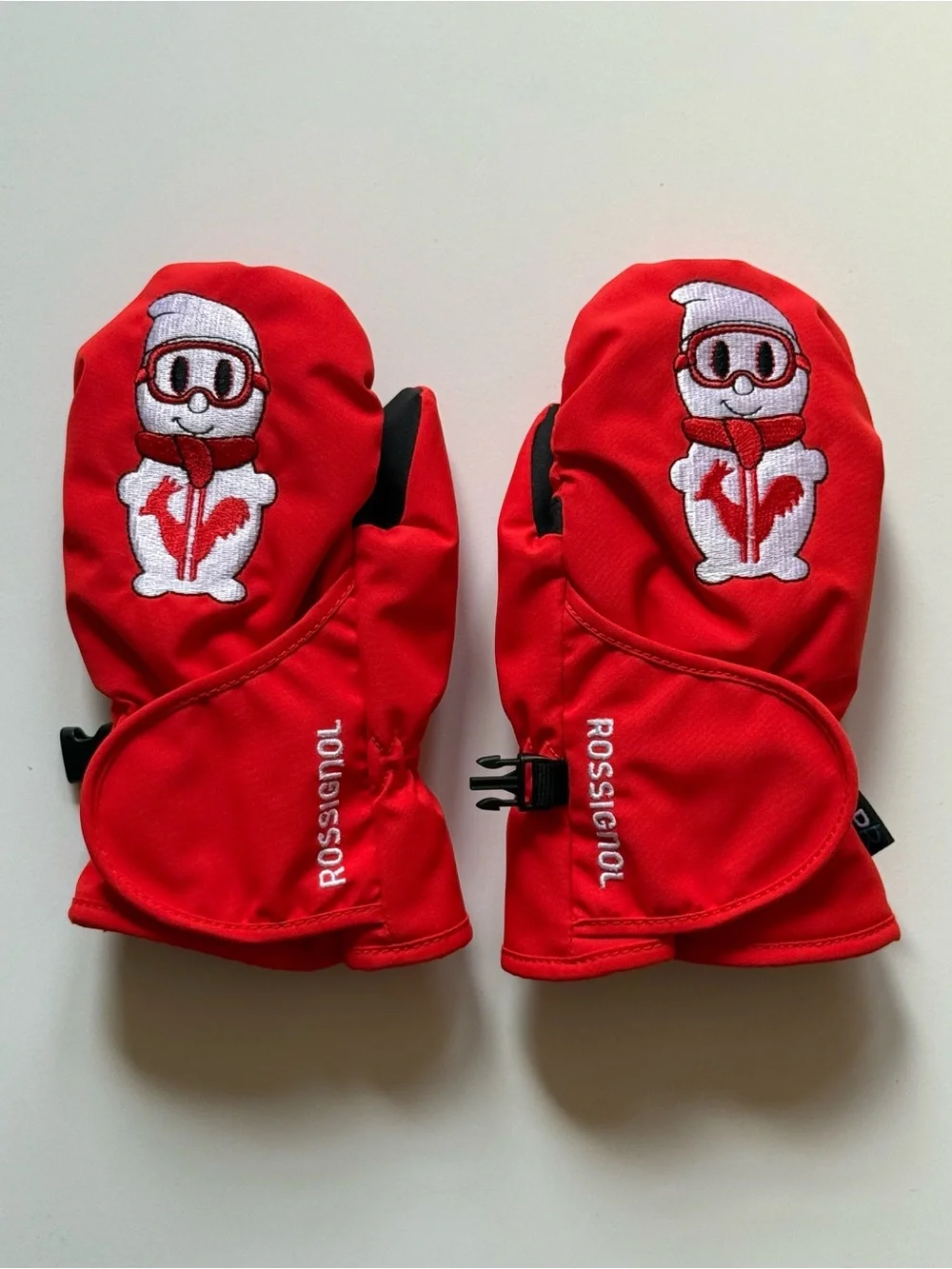 Rossignol Kids Unisex Red Waterproof Mittens with Character Embroidery - Size 4